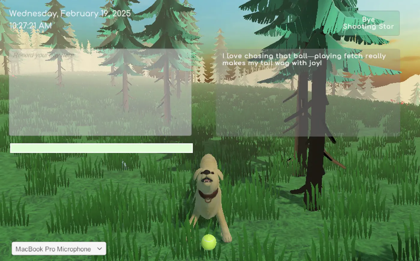 The dog with a tennis ball, saying fetch makes its tail wag with joy