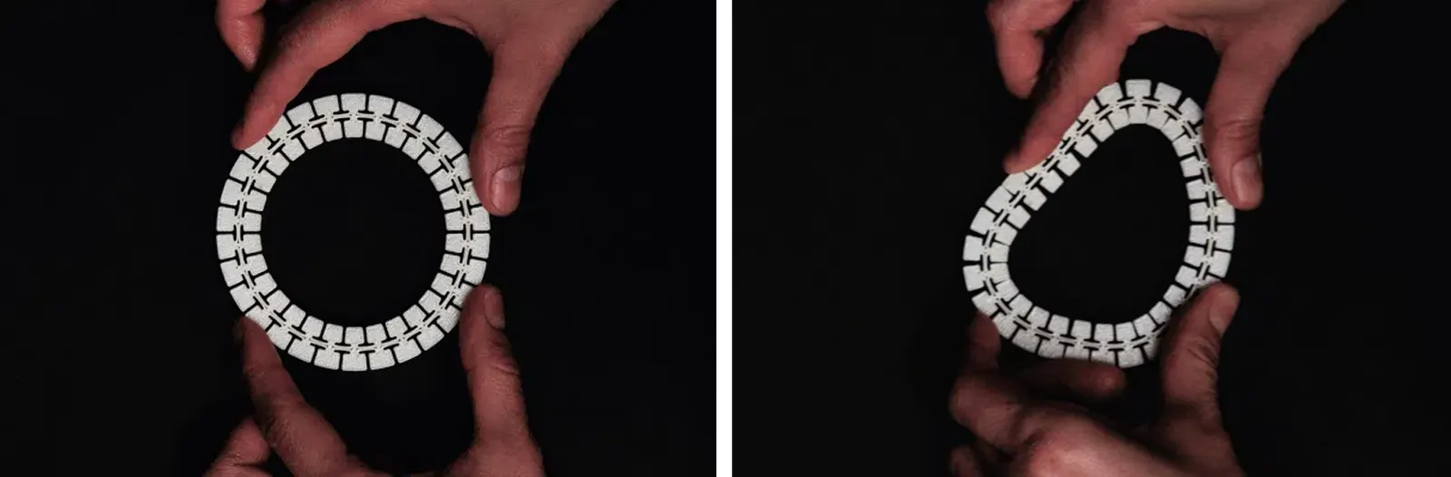 A printed ring of identical cells, round, then squeezed into a new shape