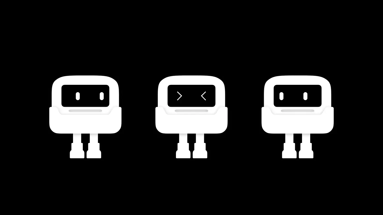 Three robots with different expressions on their screens