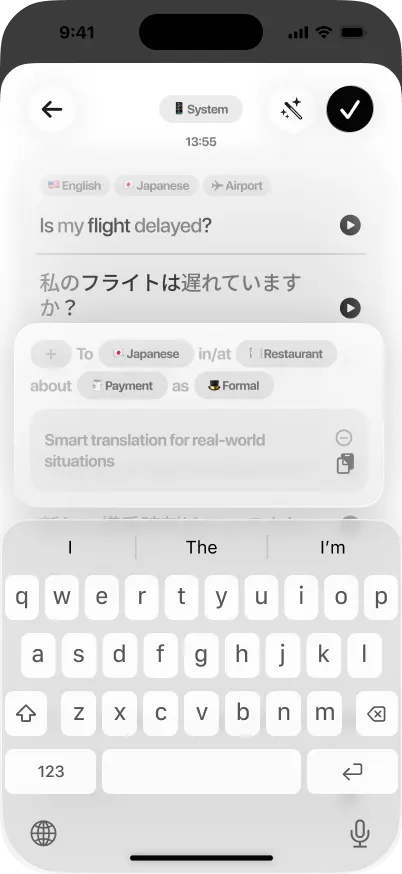 Is my flight delayed? translated To Japanese, at a Restaurant, about Payment, as Formal
